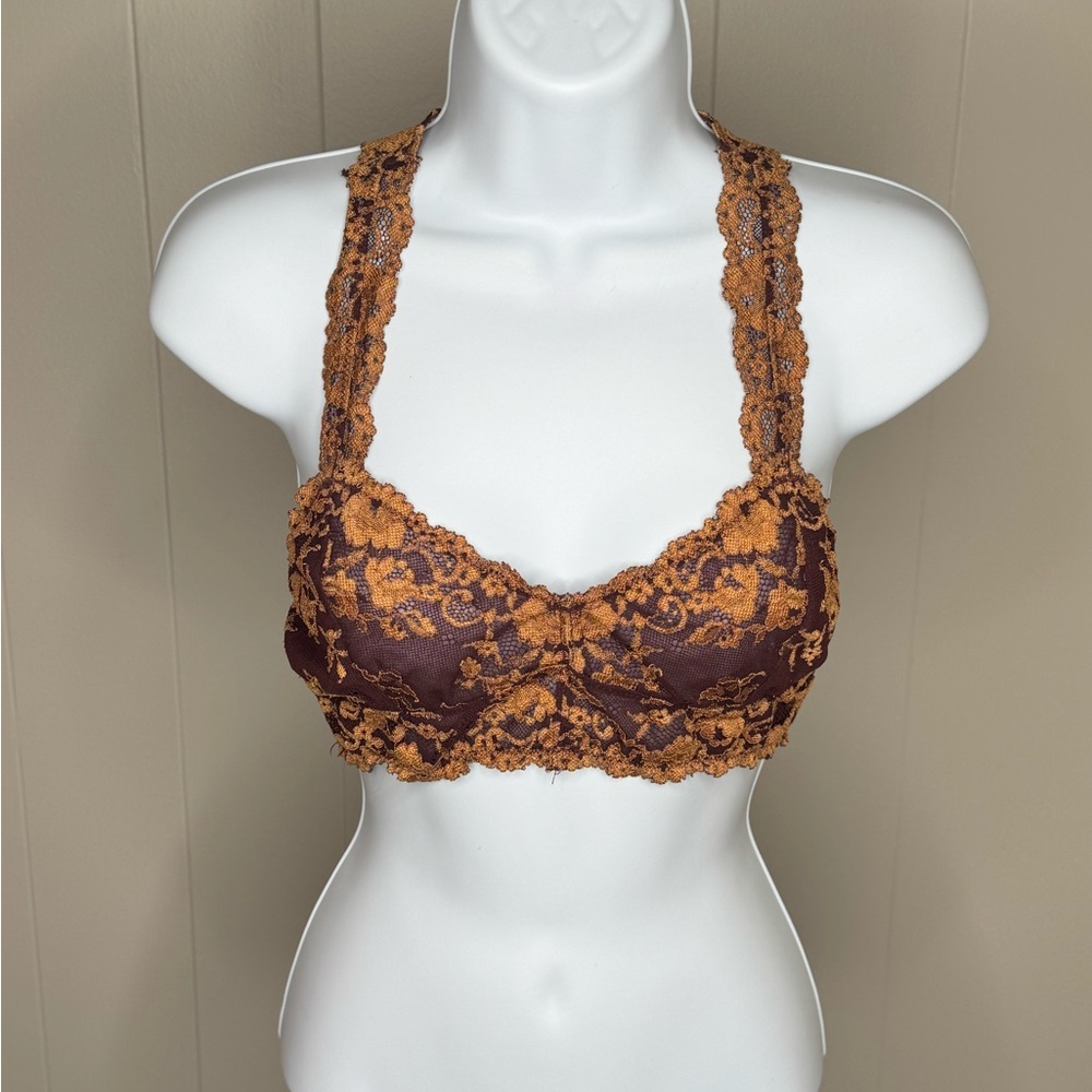 Free People Lace Bralette in Brown and Gold